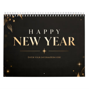Elegantes Schwarz und Gold Frohes Neues Jahr Kalender