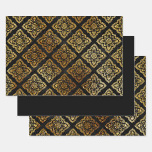 Elegantes Schwarz und Gold Geschenkpapier Set