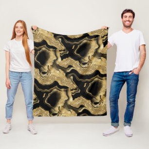 Elegantes Schwarz- und Gold-Glitter-Achat-Muster Fleecedecke