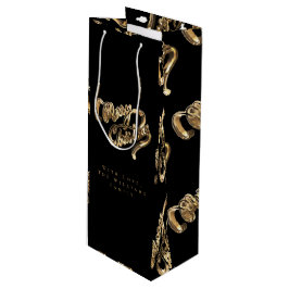 Elegantes Schwarz und Gold Look Script Frohe Weihn Geschenktüte Für Weinflaschen