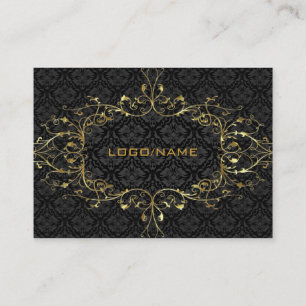 Elegantes Schwarz- und Gold-Look Vintage-Blumendam Visitenkarte