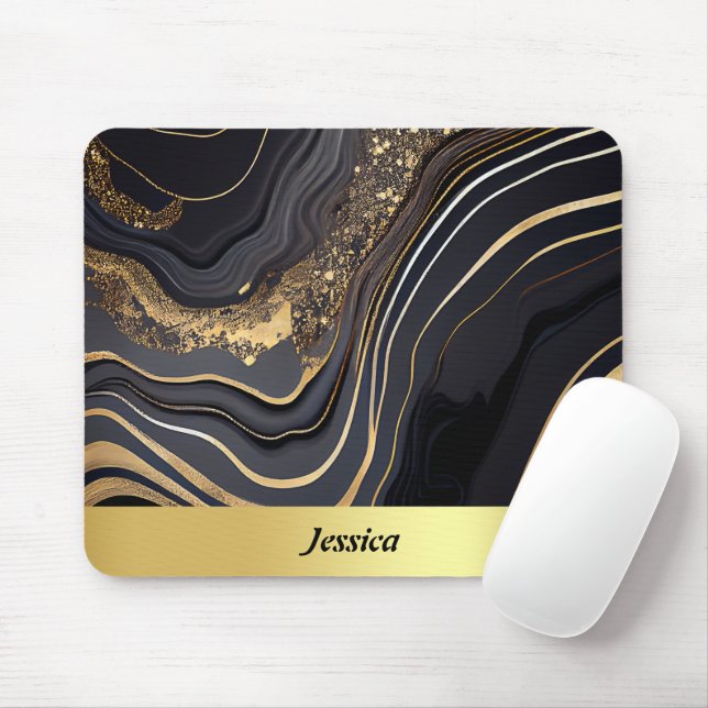 Elegantes Schwarz und Gold marmoriert Mousepad (Mit Mouse)