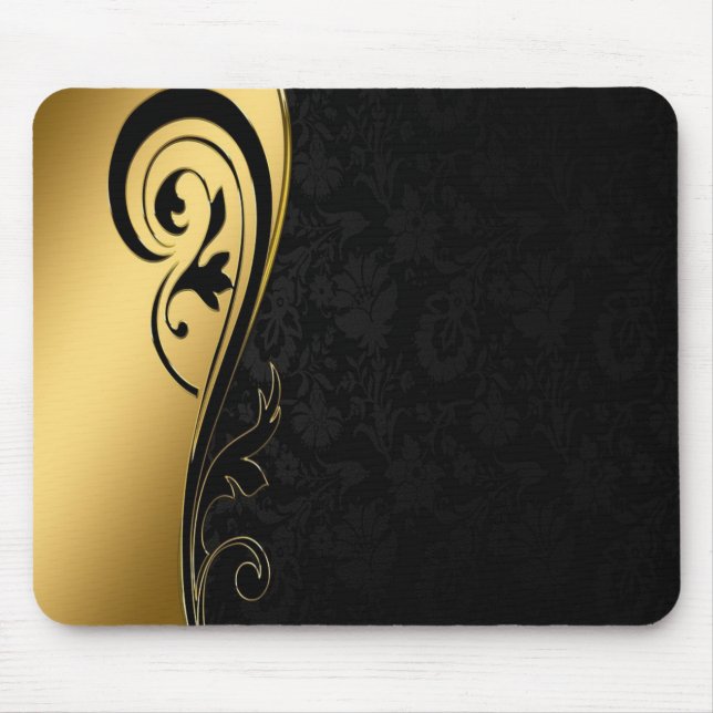 Elegantes Schwarz und Gold Mousepad (Vorne)