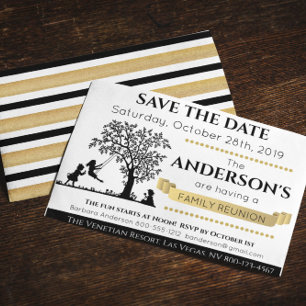 Elegantes Schwarz und Gold Save-the-Date Familient Einladung