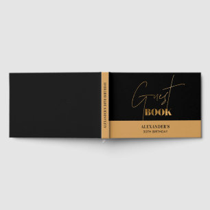 Elegantes Schwarz und Gold Schriftzug Geburtstags Gästebuch