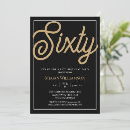 Elegantes Schwarz und Gold Script 60. Geburtstag Einladung