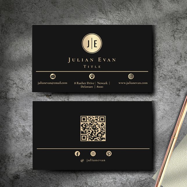 Elegantes Schwarz und Gold Shiny Modernes Monogram Visitenkarte (elegant-black-and-gold-shiny-modern-monogram-business-card.jpg)