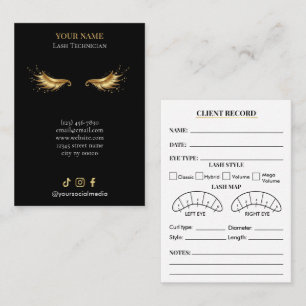 Elegantes Schwarz- und Gold-Wimpern-Klienten-Formu Visitenkarte