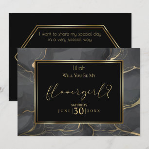 Elegantes Schwarz und Gold  Wirst du mein Blumenmä Einladung