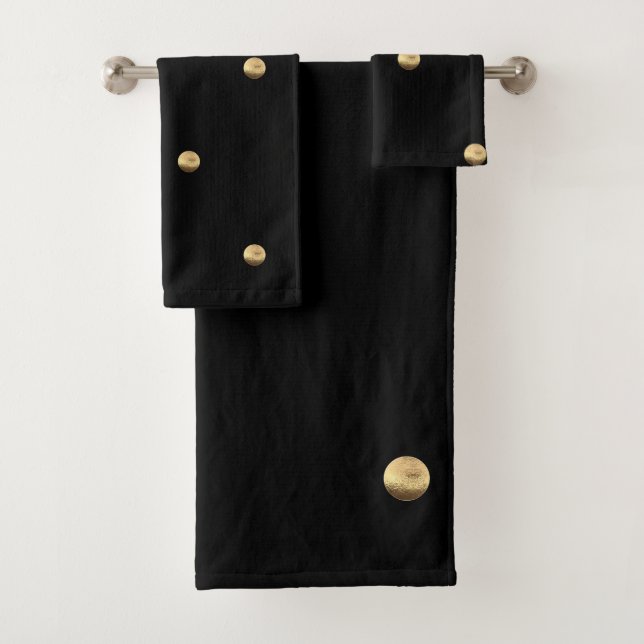 Elegantes Schwarz-und Goldblick-Tupfen-Muster Badhandtuch Set (Insitu)
