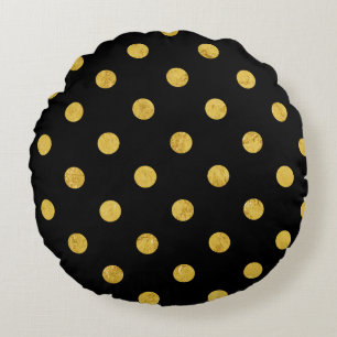 Elegantes Schwarz-und Goldfolien-Tupfen-Muster Rundes Kissen