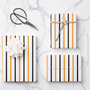 Elegantes Schwarz und Orange Gestreift Geschenkpapier Set