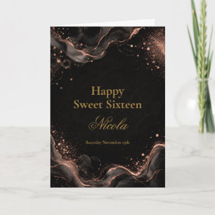 Elegantes Schwarz und Roségold Alkohol Sweet Sixte Karte