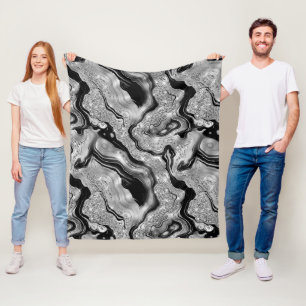 Elegantes Schwarz- und Silber-Glitter-Achat-Muster Fleecedecke