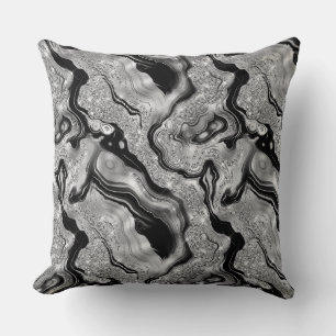Elegantes Schwarz- und Silber-Glitter-Achat-Muster Kissen