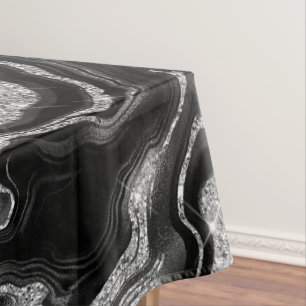 Elegantes Schwarz- und Silber-Glitter-Achat-Muster Tischdecke