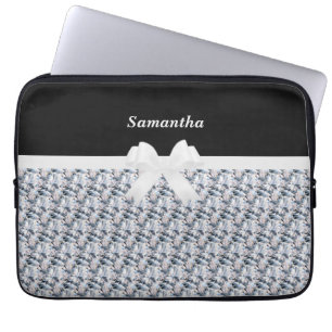 Elegantes Schwarz- und Silber-Grau-Fraktal-Diamant Laptopschutzhülle