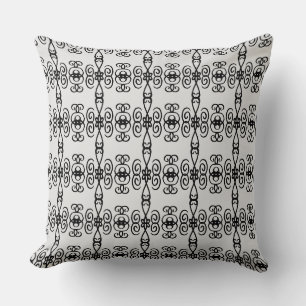 Elegantes Schwarz- und Silber-Spiral-Geometrie-Mus Kissen