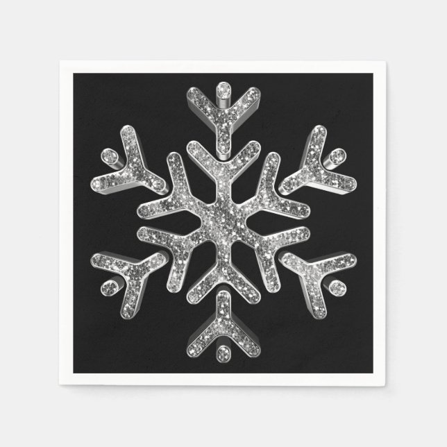 Elegantes Schwarz und Silver Snowflake Weihnachts- Serviette (Vorderseite)