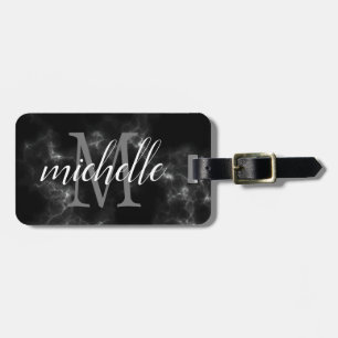 Elegantes Schwarz und Weiß Modern Monogram Custo Gepäckanhänger