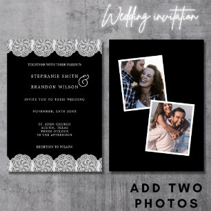 Elegantes Schwarz/Weiß 2 Foto Hochzeit Einladung