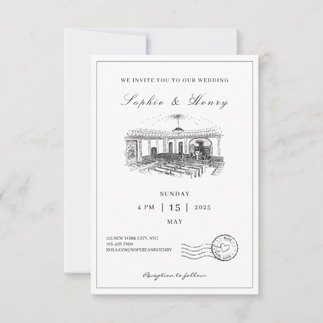 Elegantes Schwarz & Weiß auf einer Hochzeit Einladung (Vorderseite)