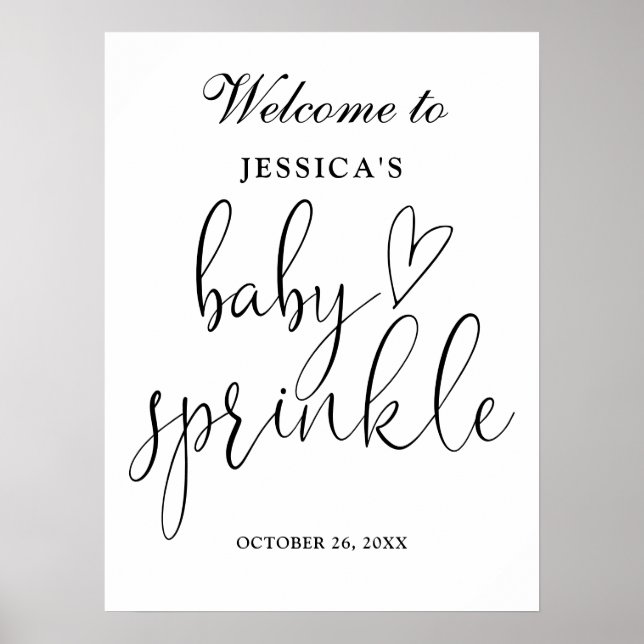 Elegantes Schwarz-Weiß-Baby-Sprinkle Begrüßungszei Poster (Vorne)