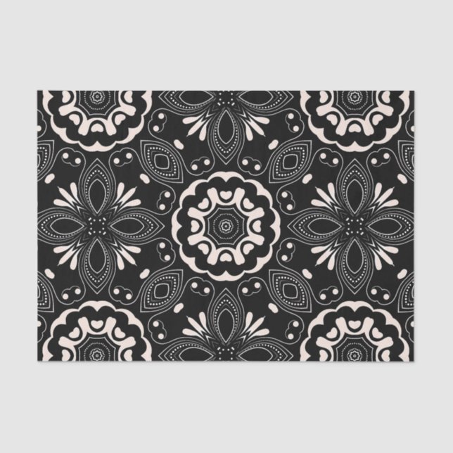 Elegantes Schwarz-Weiß-Barock Arabesque Muster Seidenpapier (Vorderseite)