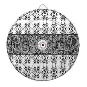 Elegantes Schwarz-Weiß-Barockmuster zum Anpassen Dartscheibe