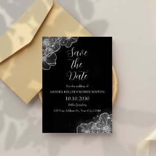 Elegantes Schwarz-Weiß-Blau Save the Date Einladung
