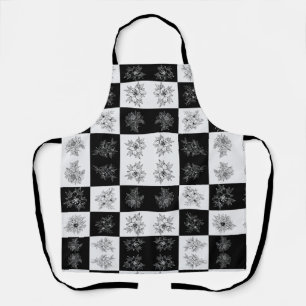 Elegantes Schwarz-Weiß-Blumen-Monochrom-Karomuster Schürze