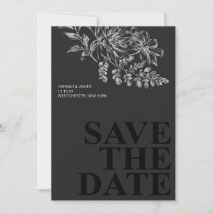 Elegantes Schwarz-Weiß-Blumen-Save-the-Date Einladung