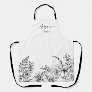 Elegantes Schwarz-Weiß-Blumen-Wein-Apron Schürze