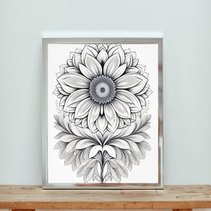 Elegantes Schwarz-Weiß-Blumendesign Fotodruck