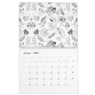 Elegantes Schwarz-Weiß-Blumendesign mit Darstellun Kalender