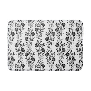 Elegantes Schwarz-Weiß-Blumenmuster  Badematte