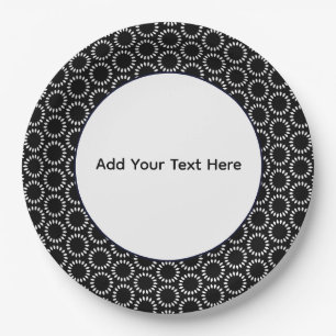 Elegantes Schwarz-Weiß-Blüten-Mandala-Muster Pappteller