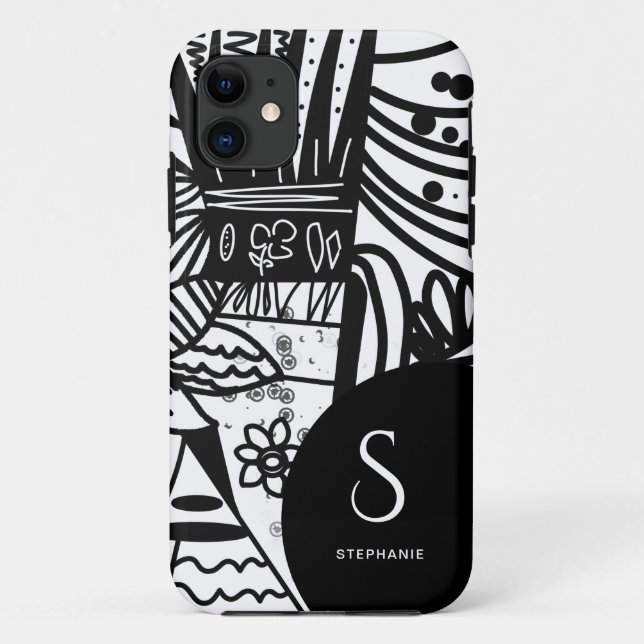 Elegantes Schwarz-Weiß Bohemisch Botanisches Case-Mate iPhone Hülle (Rückseite)
