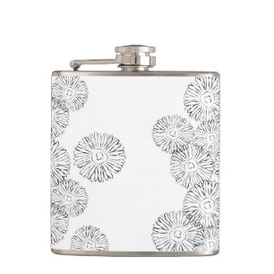 Elegantes Schwarz-Weiß-Boho-Chic-Gänseblümchen-Mus Flachmann