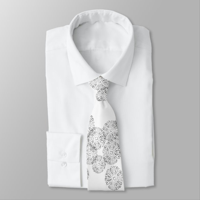 Elegantes Schwarz-Weiß-Boho-Chic-Gänseblümchen-Mus Krawatte (Gebunden)