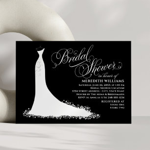Elegantes Schwarz-Weiß-Brautkleid-Hochzeitsdusche Einladung