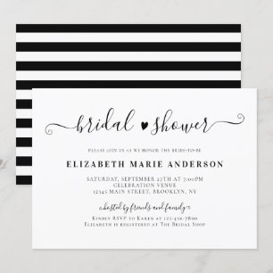 Elegantes Schwarz-Weiß-Brautparty Einladung