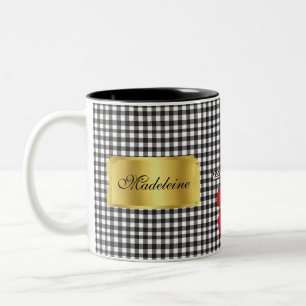 Elegantes Schwarz-Weiß Buffalo Kariertes Monogramm Zweifarbige Tasse
