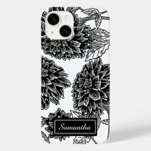 Elegantes Schwarz-Weiß Dahlia Personalisiert Case-Mate iPhone 14 Hülle