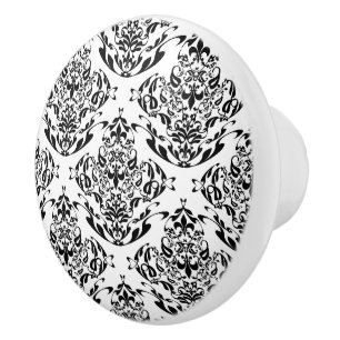 Elegantes Schwarz-Weiß-Damask-Blumen-Boho-Muster Keramikknauf