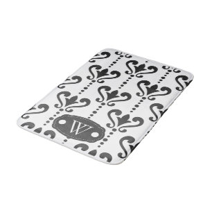 Elegantes Schwarz-Weiß-Damask-Monogramm Badematte
