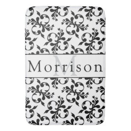 Elegantes Schwarz-Weiß-Damasketmuster Badematte