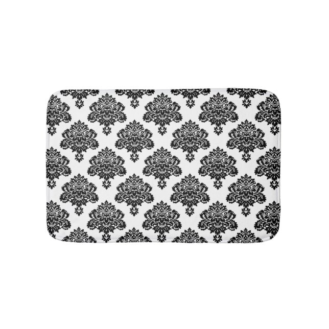 Elegantes Schwarz-Weiß-Damaskus-Muster Badematte (Vorderseite)