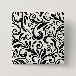 Elegantes Schwarz-Weiß-Damaskus-Rollenmuster Button