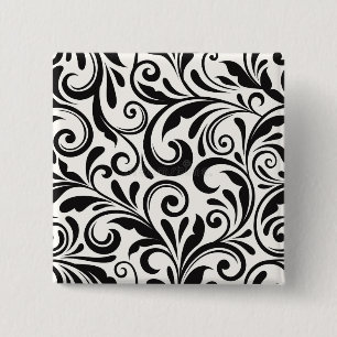 Elegantes Schwarz-Weiß-Damaskus-Rollenmuster Button
